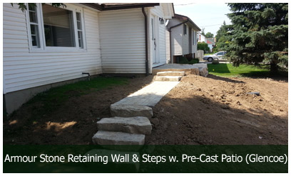 Armour Stone Retaining Wall and Steps with Pre-Cast Patio (Glencoe)